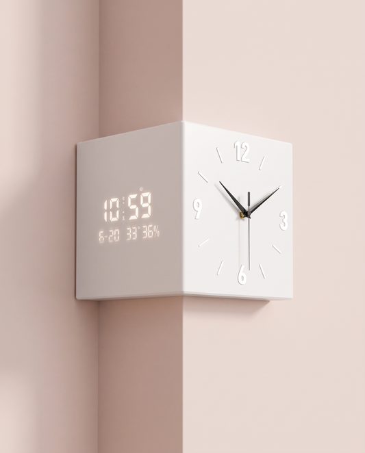 Corner electronic wall clock